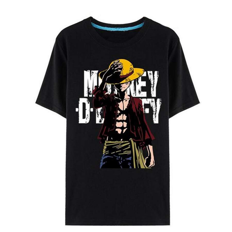 Fashion Men’S Anime Style One Piece Luffy Print Black Tee T-shirt Men’S Punk T-shirt