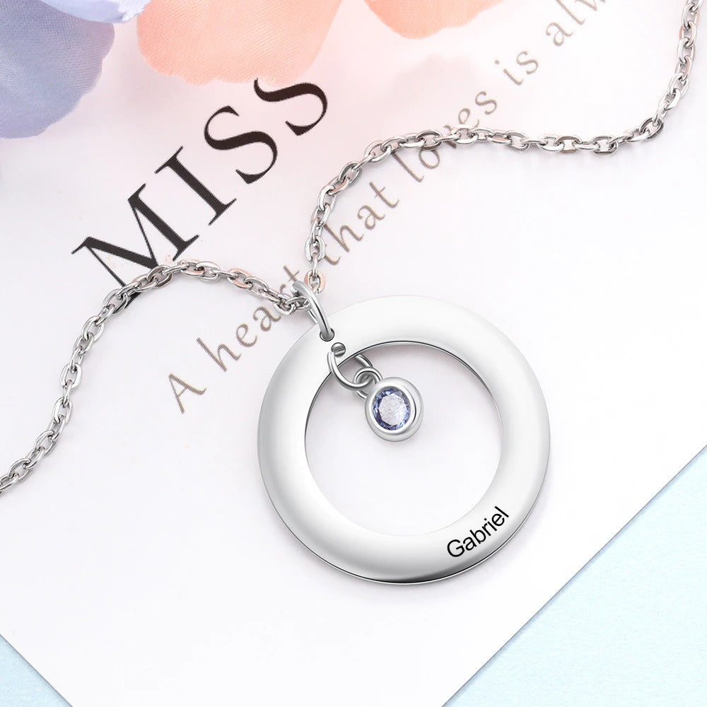 Personalized Circle Mothers Day Necklace With Birthstones Mom Jewelry Gift For Mom Grandma Wife Ht