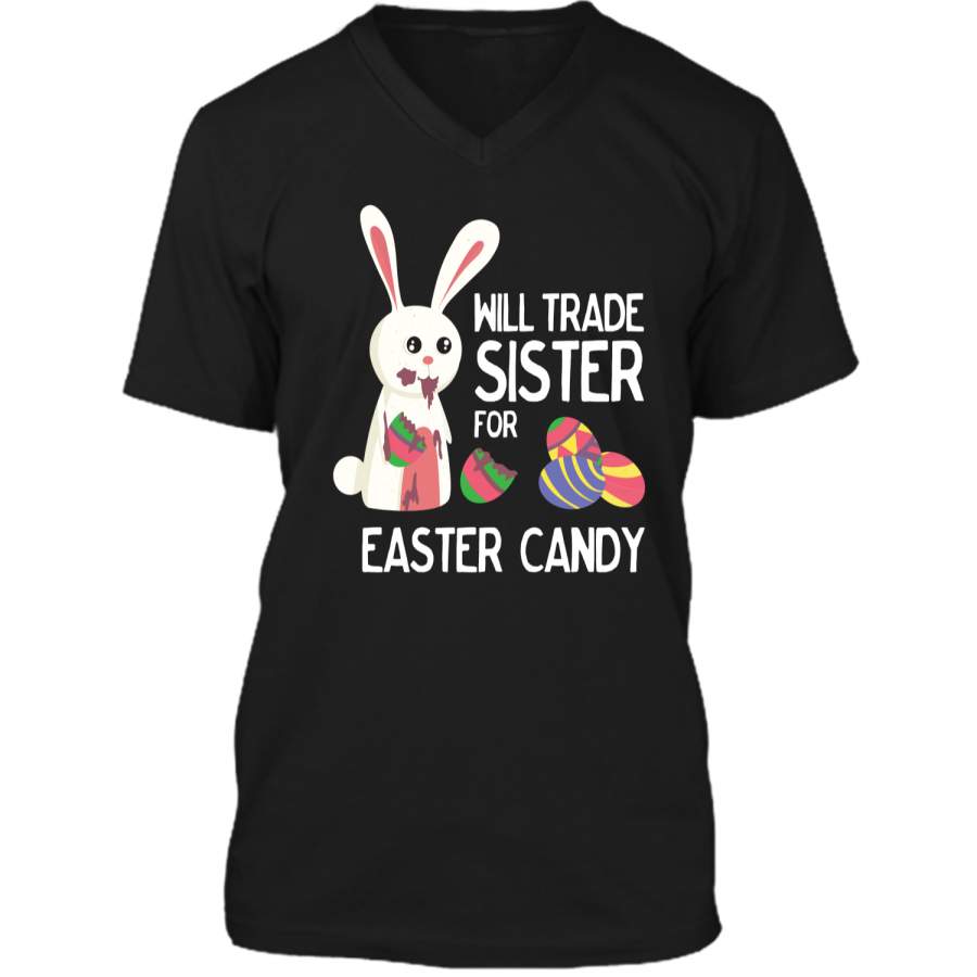 Cute Easter Will Trade Sister for Candy Kids Shirt Mens Printed V-Neck T