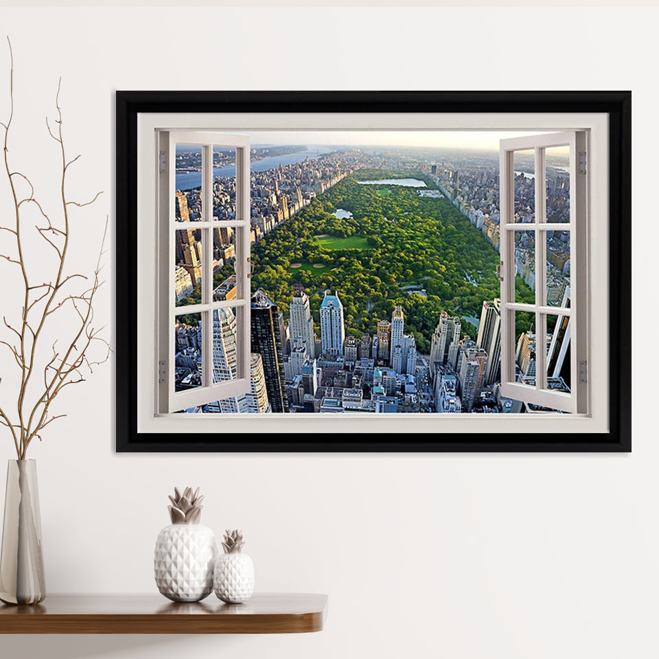 Central Park In New York City 3D Window Bay View Framed Canvas Print – Canvas Painting, Canvas Art, Wall Art, Wall Decor