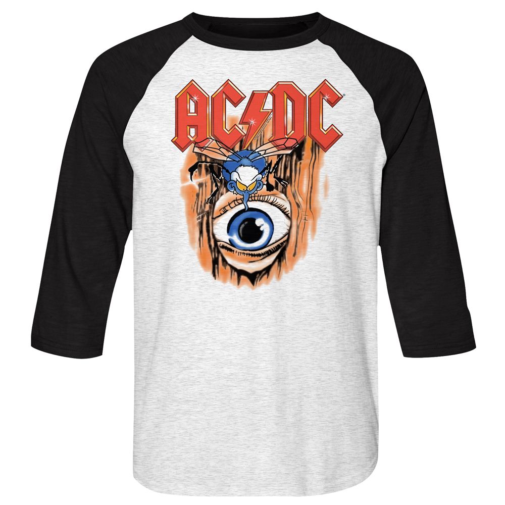 AC/DC – Vintage Fly On Wall | White Heather/Vintage Black Adult 3/4 Sleeve Raglan T-Shirt