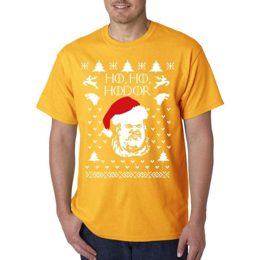 T-Shirt Ho Ho Hodor Game Of Thrones Ugly Christmas Large Gold