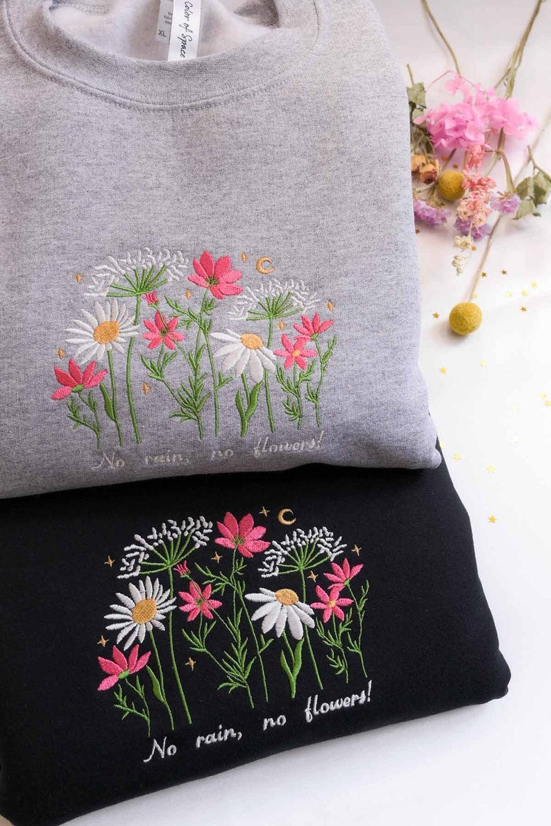 Wildflowers Embroidered Sweatshirt 2D Crewneck Sweatshirt All Over Print Sweatshirt For Women Sweatshirt For Men Sws3472