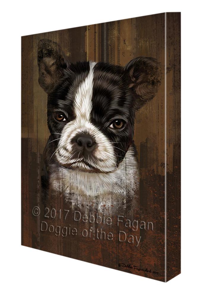 Rustic Boston Terrier Puppy Canvas Wall Art Cvsa49926