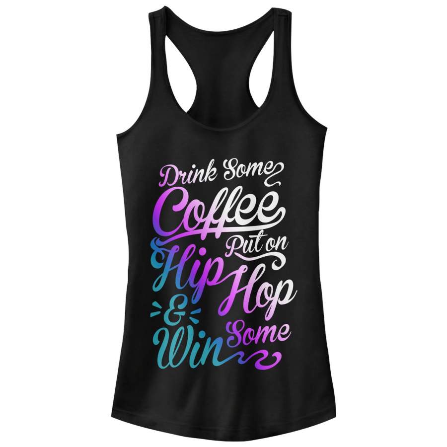 CHIN UP Junior’s Coffee and Hip Hop Cursive  Racerback Tank