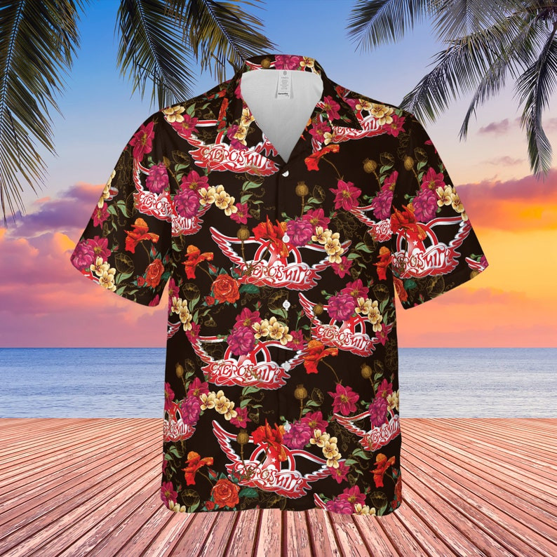 Aerosmith Rock Band Red Logo Floral Pattern All Over Print 3D Hawaiian Shirt