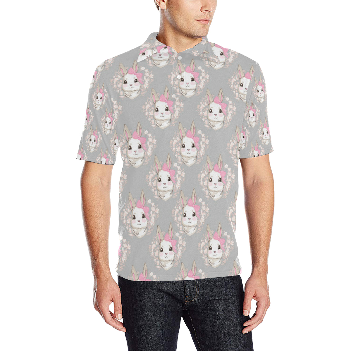 Rabbit Pattern Print Design Rb07 Men Polo Shirt