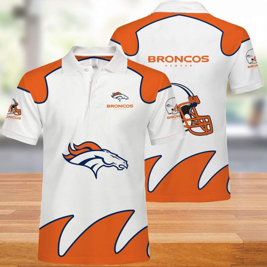 Denver Broncos Mens Polo T-Shirt 3D All Over Prints White