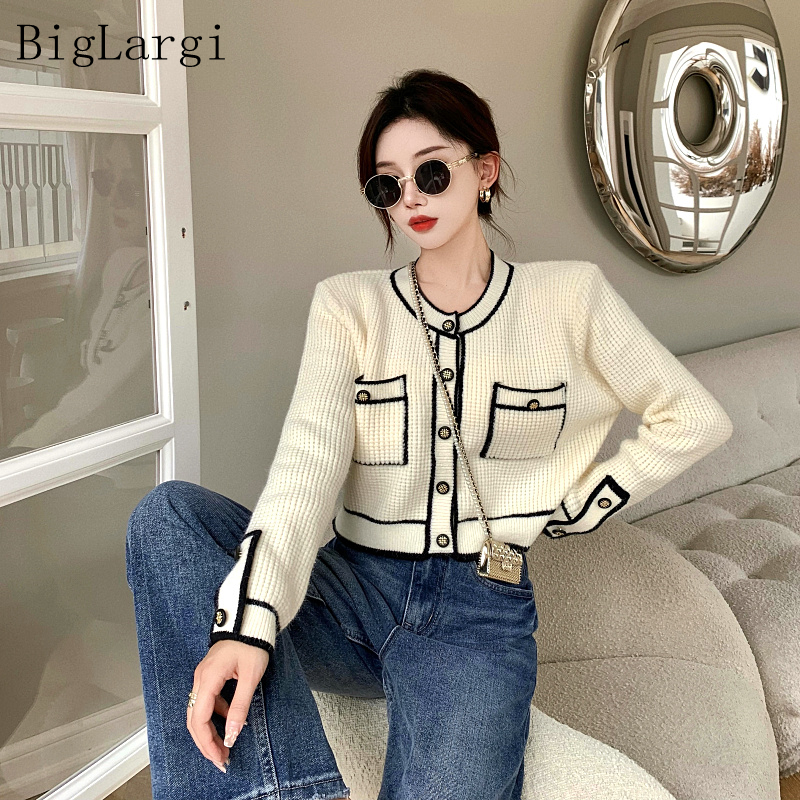 Women Knitted Korean Style Cropped Cardigan Sweater Coat Spring Autumn Women Cardigans Casual Femme Sweaters Ladies Kardiga 2022 alx