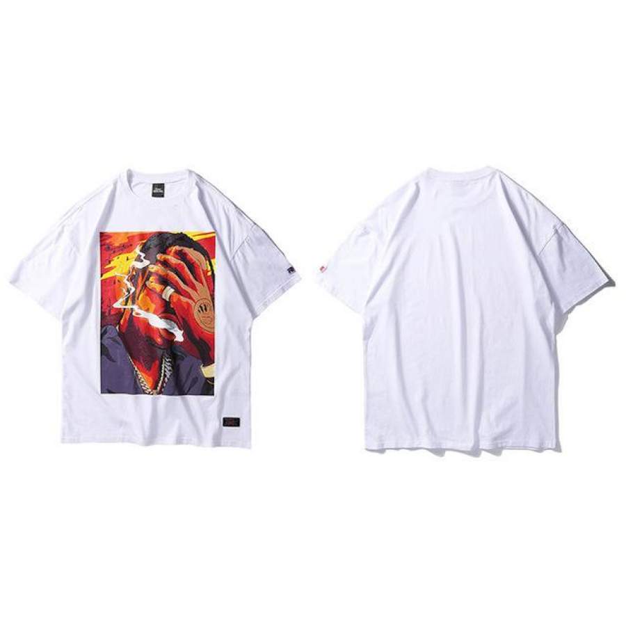 Hip Hop Men Short Sleeve Smoking Print New Summer Casual Tees Cotton T-Shirt Street wear