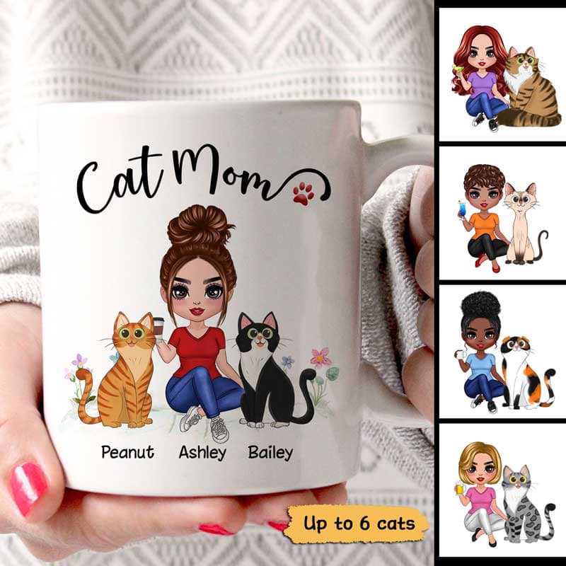 Cat Mom Doll Sitting Personalized Mug