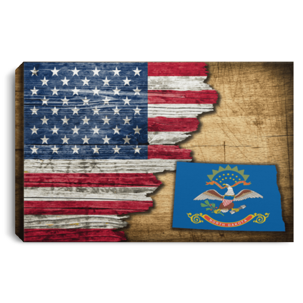 United States/North Dakota Flag Ripped Effect 12X8 Inches Landscape Canvas .75In Frame