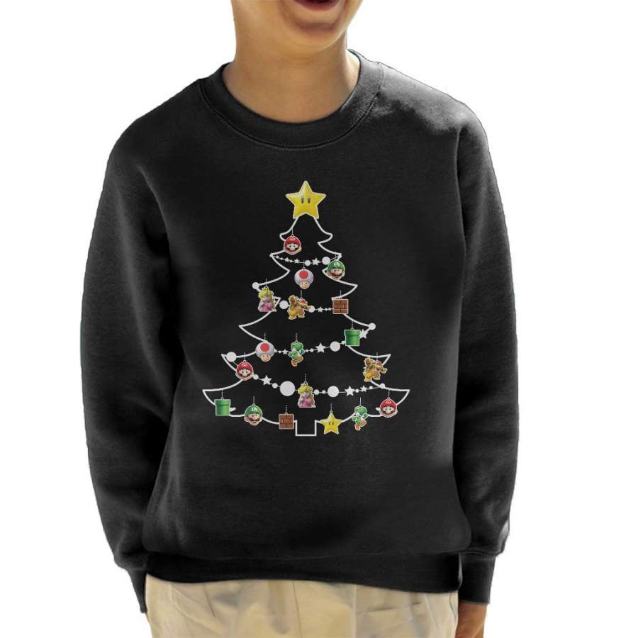 Super Mario Characters Christmas Tree Baubles Kid’s Sweatshirt