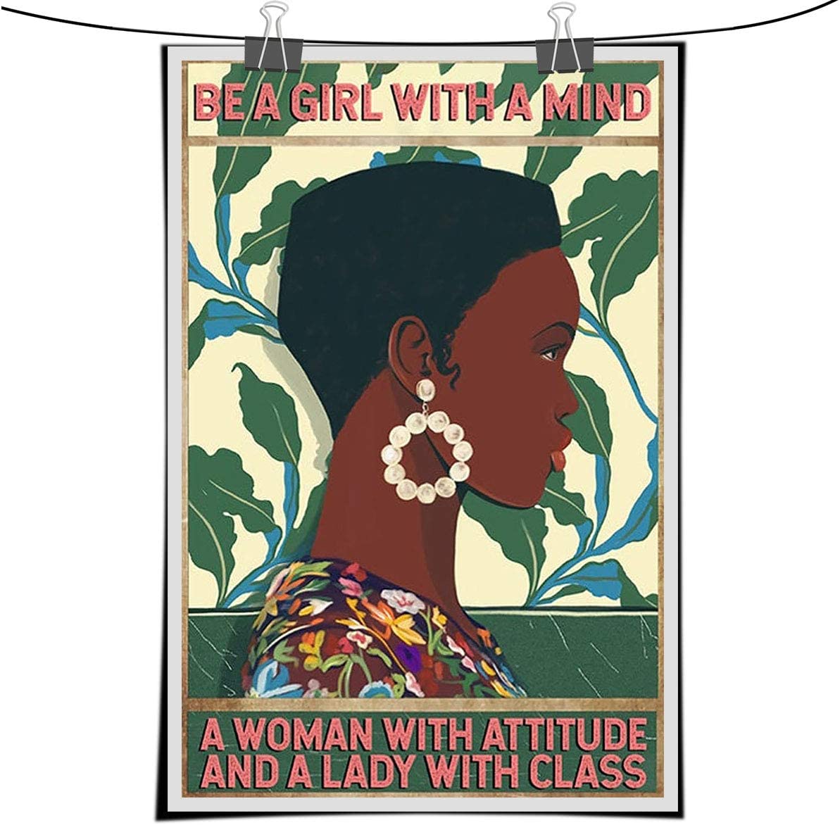 Vintage Feminist Equality Women Rights Afro Girl Mind Attitude Class Poster African American Portrait Wall Decor Art Print Painting