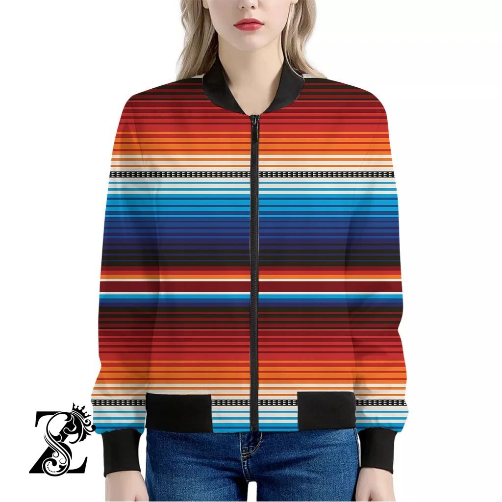 Tribal Mexican Blanket Pattern Print Women’S Bomber Jacket