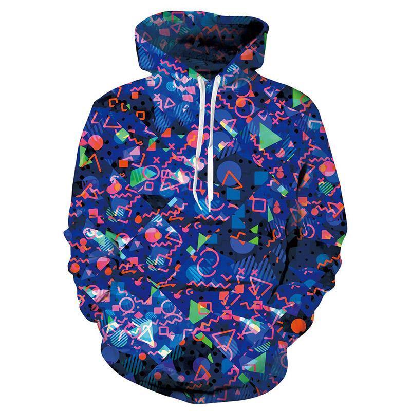 Mens Blue Hoodies 3D Printed Geometric Printing Hooded – Chingontees