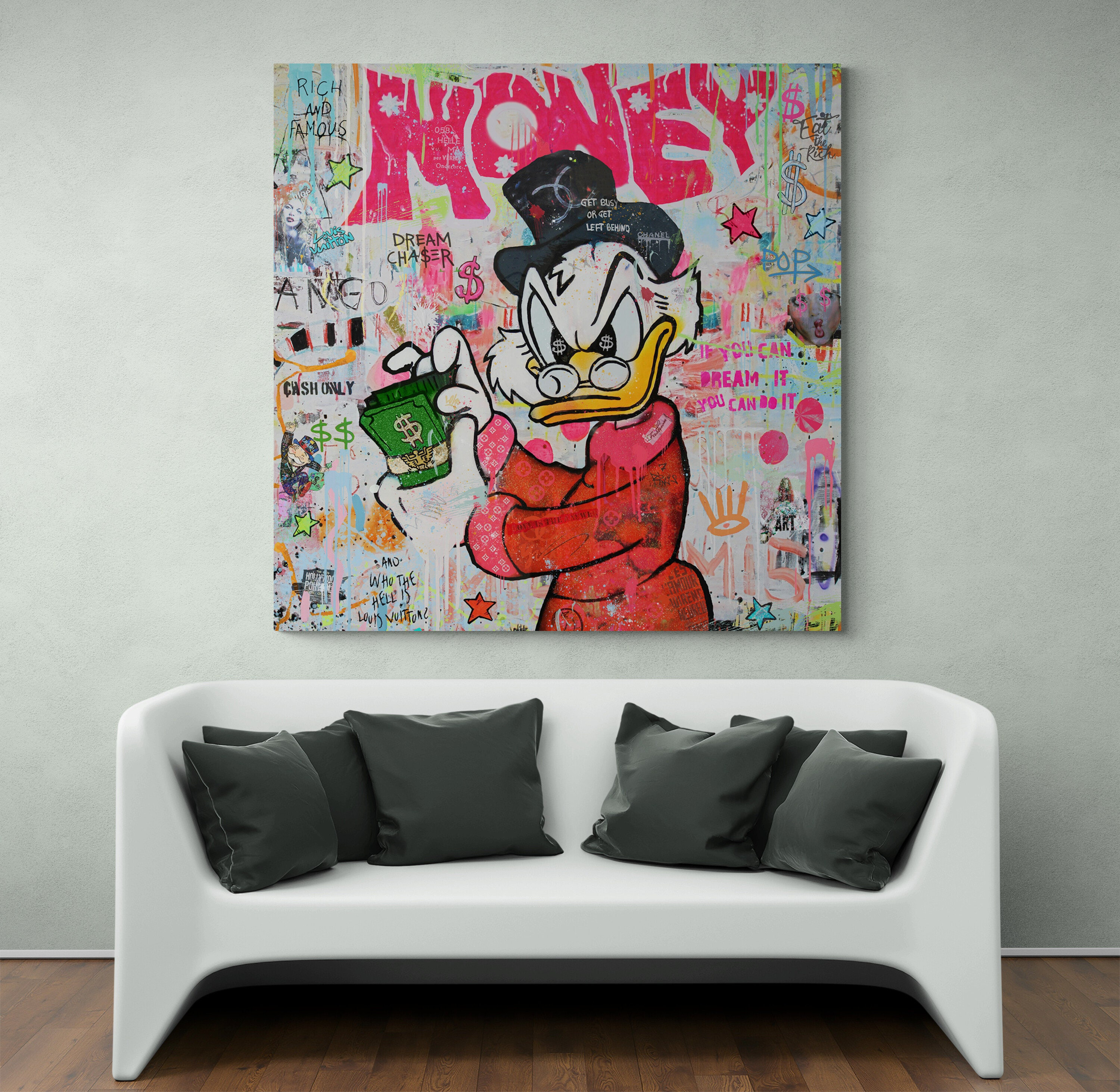 Scrooge McDuck Canvas Wall Art, Scrooge McDuck “Cash” Canvas Wall Art for Home Decor, Unique & Exclusive Scrooge McDuck Street Art