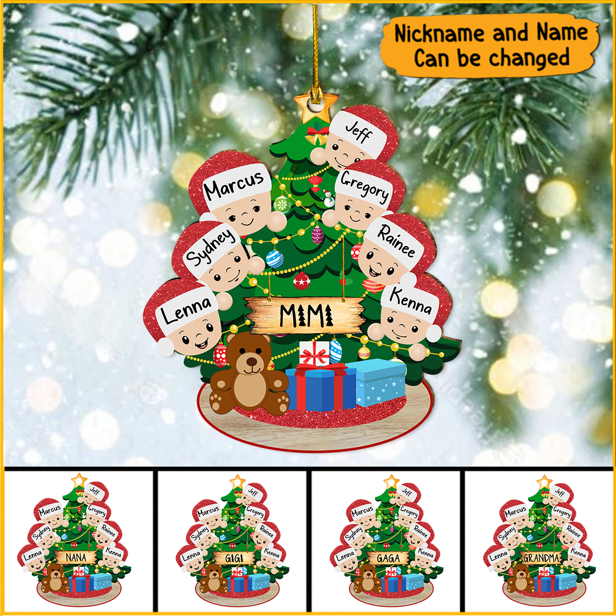 Personalied Grandma With Grandkids Pine Tree Christmas Ornament