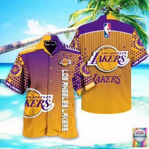 Nba Los Angeles Lakers Golden Purple Gradient Trendy Hawaiian Shirt Aloha Shirt