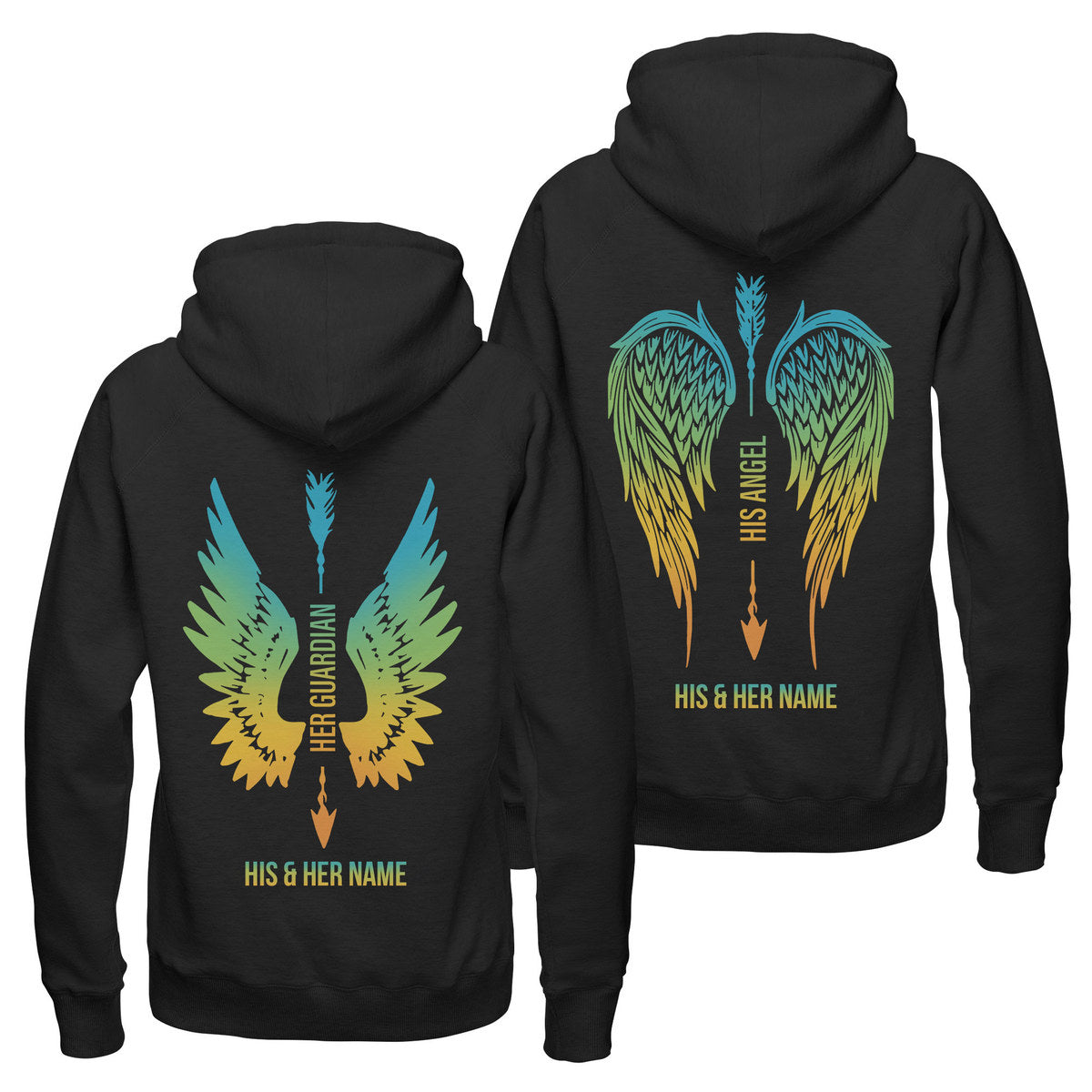 Personalized Her Guardian His Angle Hoodie, Wings Couple Hoodie, Custom Couple Hoodie, Husband Wife Hoodie, Wings Hoodie, Unisex Hoodie