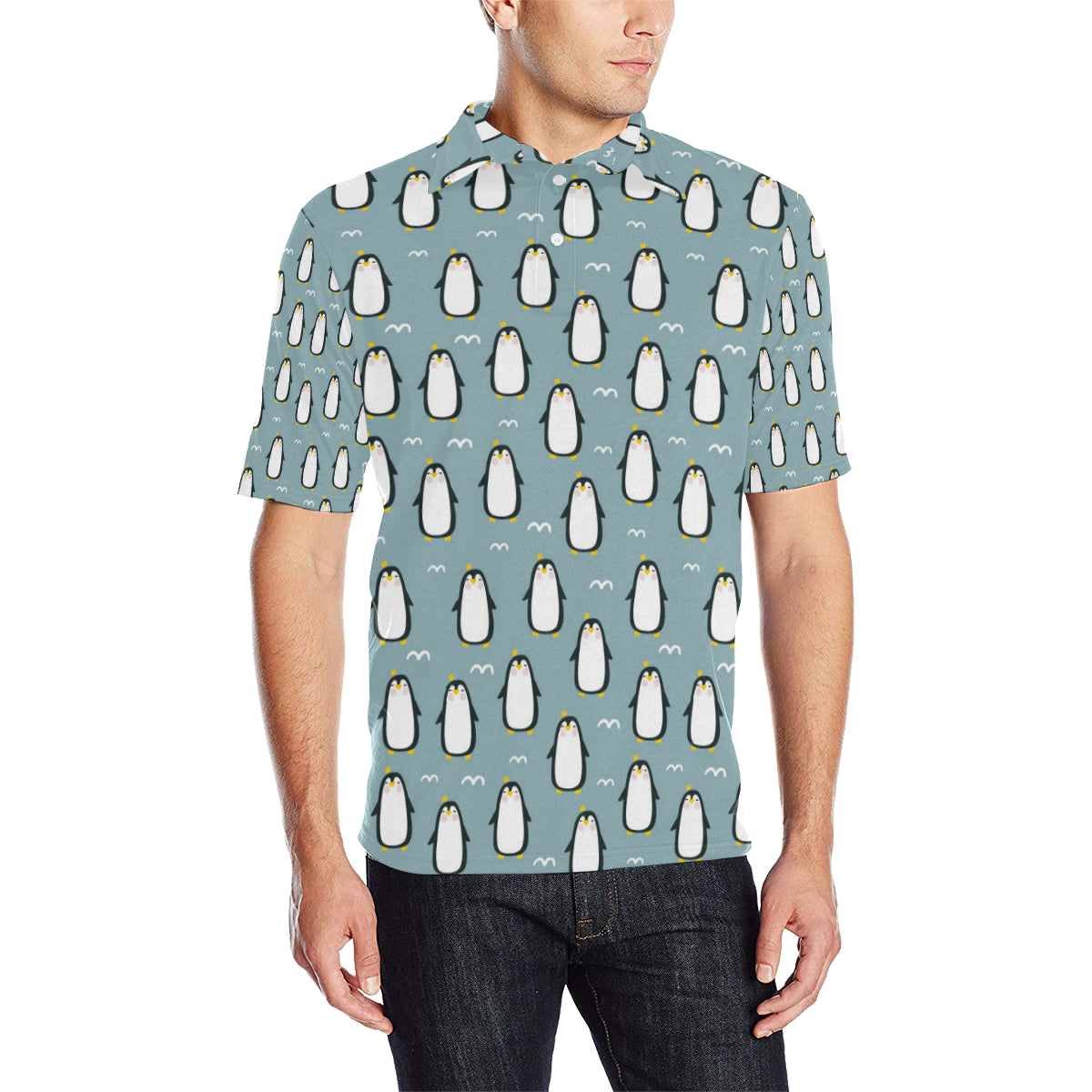 Penguin Pattern Print Design A02 Men Polo Shirt