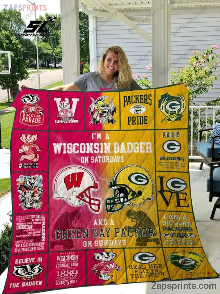 Green Bay Packers And Wisconsin Badger V20 3D Printing Quilt Gift For Fan Football Lovers