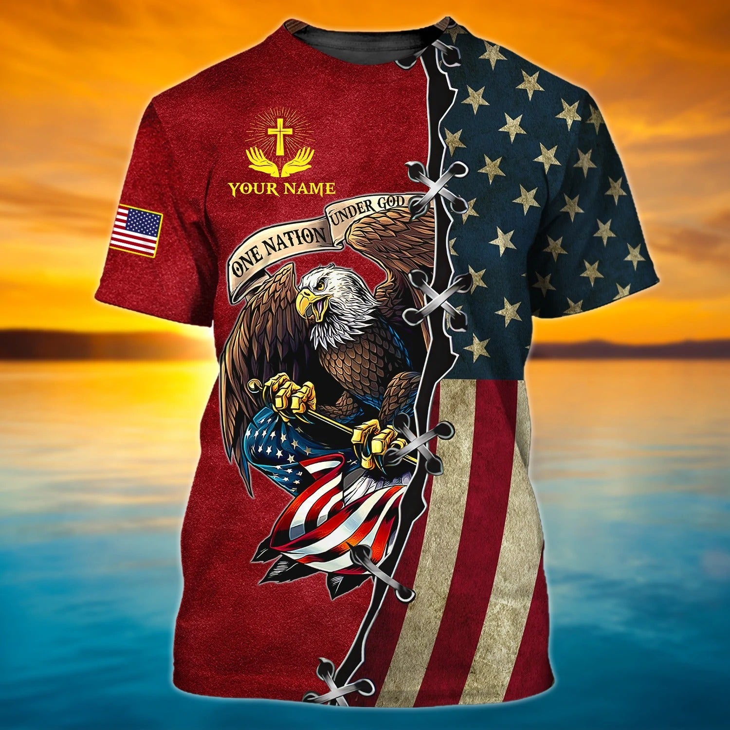 Personalized Jesus Eagle 3D Full Print Shirt 4Th Of July American Independence Day 3D Shirts With Name