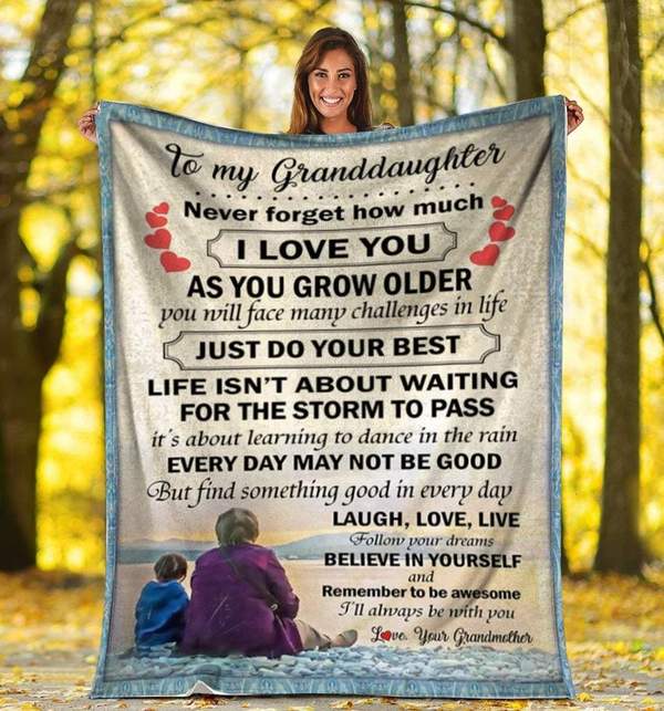 To My Granddaughter Fleece Blanket, Personalized Birthday Gift For Granddaughter From Grandma Blanket, Never Forget How Much I Love You Blanket