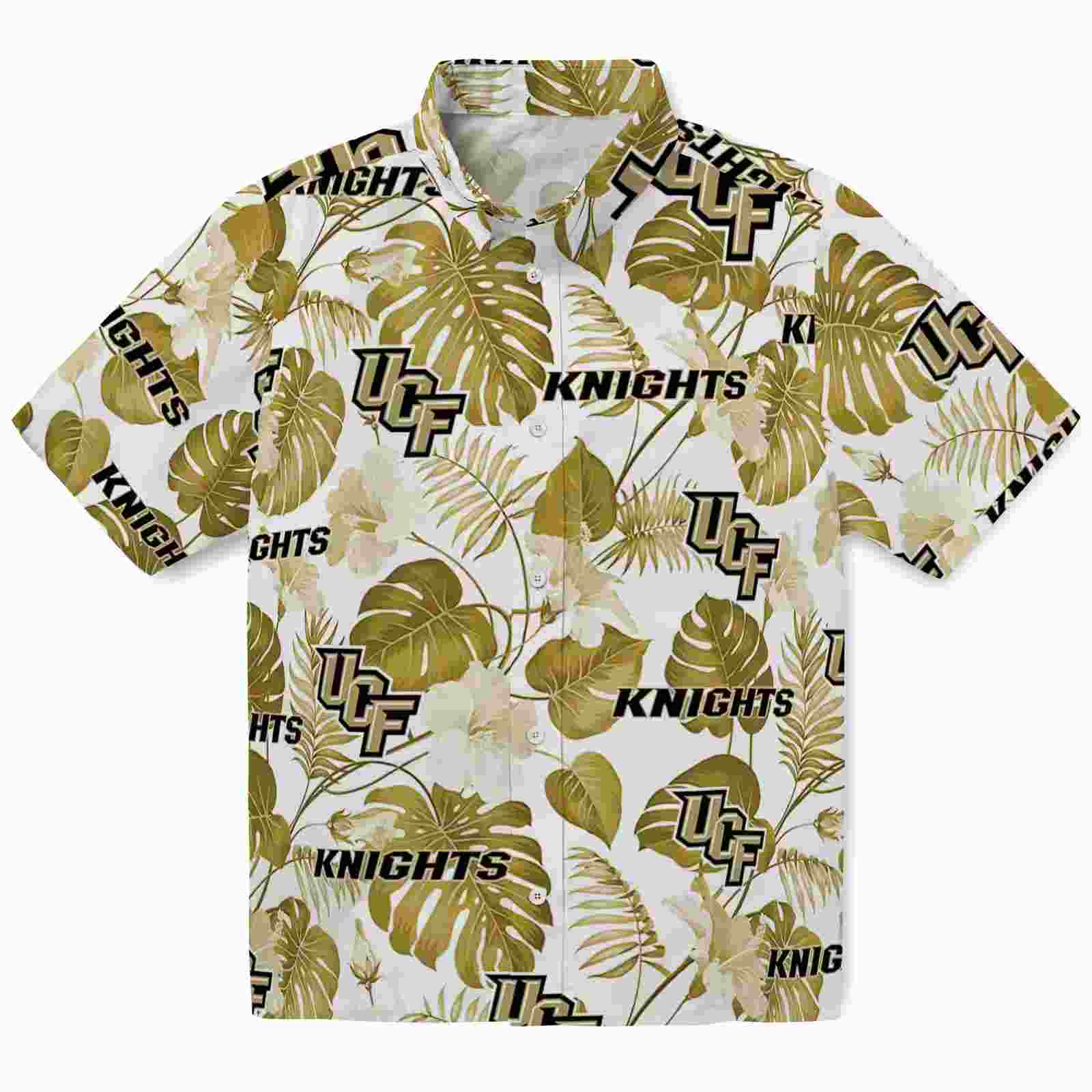 Ucf Knights Tropical Plants Gold White Hawaiian Shirt