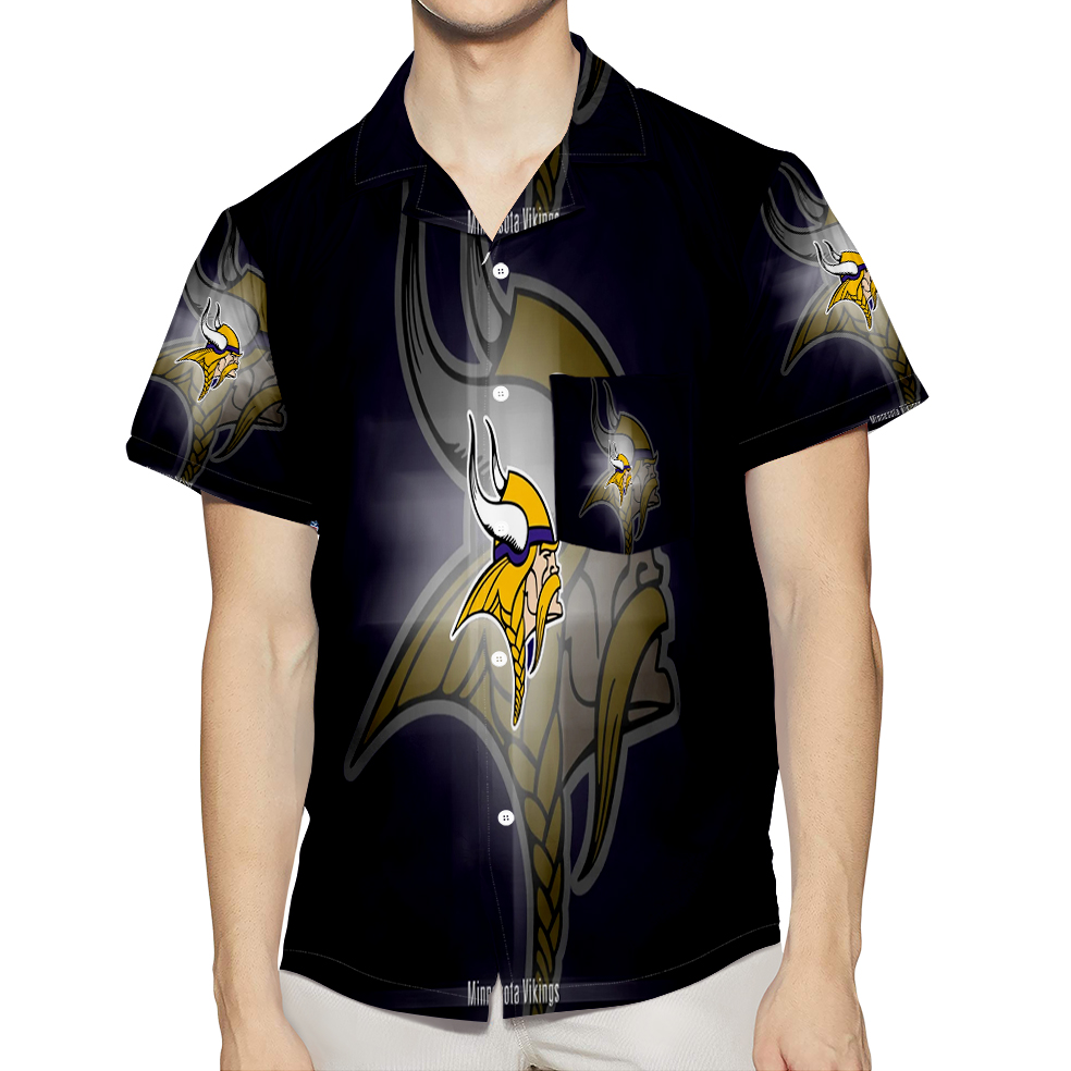 Minnesota Vikings Emblem V3 3D All Over Print Summer Beach Hawaiian Shirt With Pocket