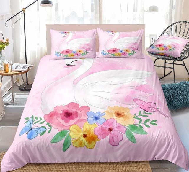 Pink Swan 3 Pieces Quilted Comforter Set