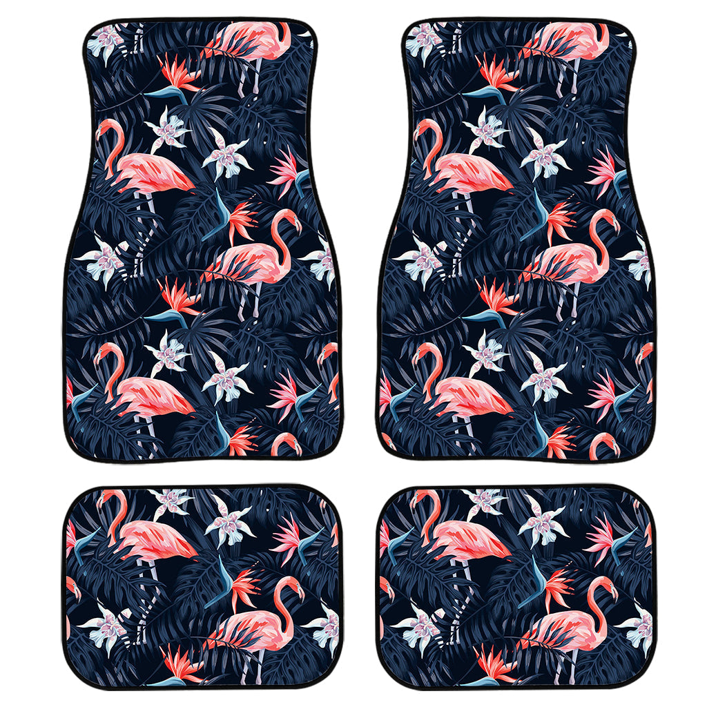 Dark Tropical Flamingo Pattern Print Front And Back Car Floor Mats, Front Car Mat