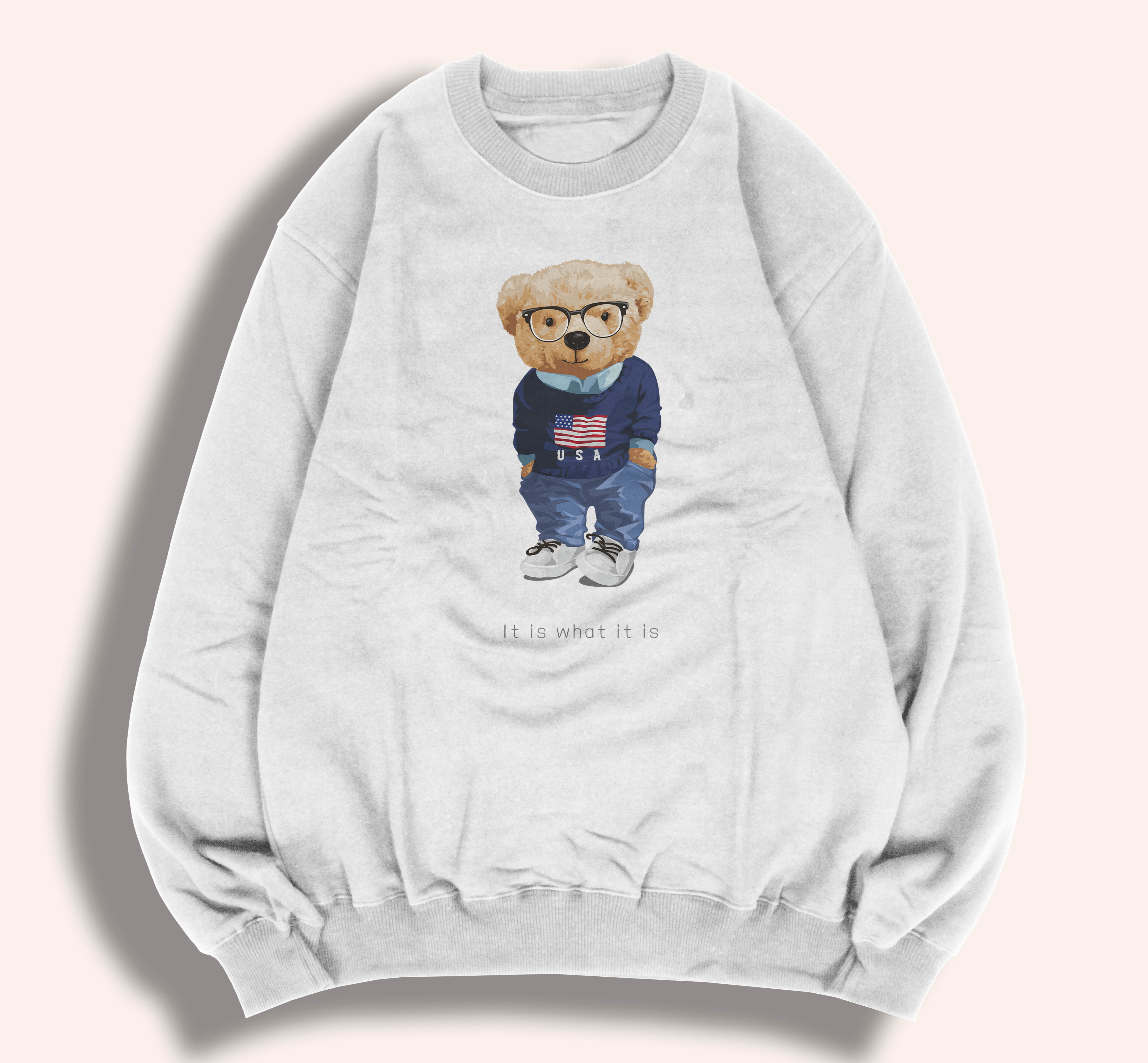 BLINGPAW Autumn Clothes Cute Teddy Bear It Is What It Is Letter Printed Unisex Heavy Blend Crewneck Sweatshirt Long Sleeve alx