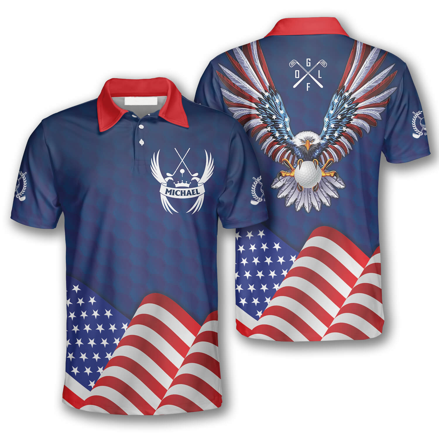 Patriotic American Flag Eagle Sports Style Custom Golf Polo Shirts For Men