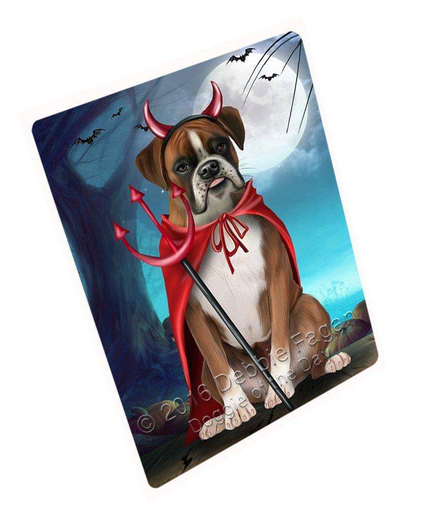 Happy Halloween Trick Or Treat Boxer Dog Devil Art Portrait Print Woven Throw Sherpa Plush Fleece Blanket