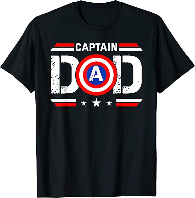 Captain Dad Superhero Funny Men Fathers Day Vintage Dad T-Shirt