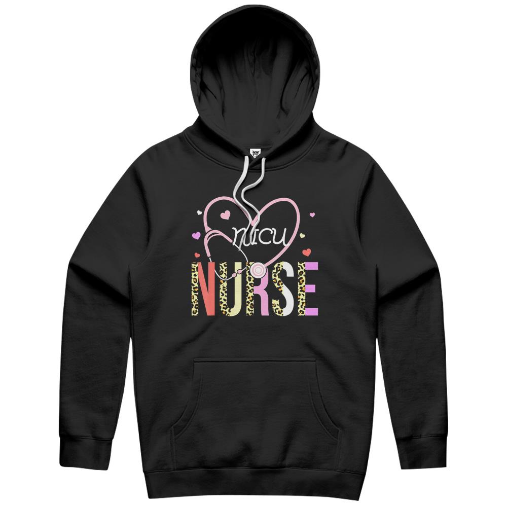 Nicu Nurse Valentine Leopard Print Heart Stethoscope Nursing Hoodie