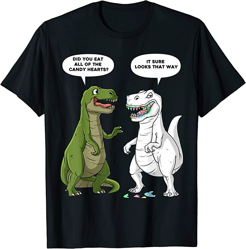 Valentines Day Dinosaur T Rex Funny Hearts Girls Boys Kids T-Shirt