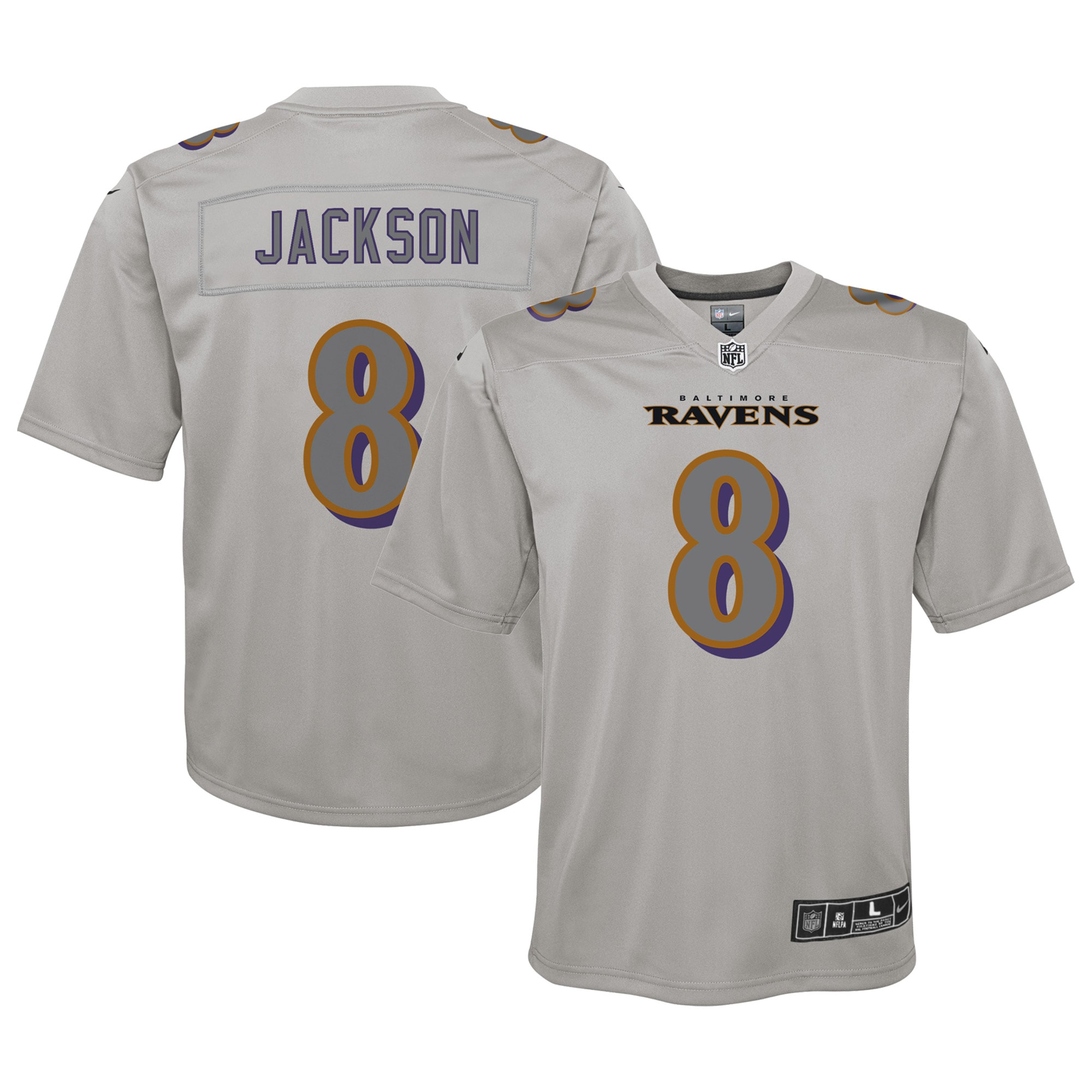 Lamar Jackson Baltimore Ravens Youth Atmosphere Fashion Game Jersey – Gray