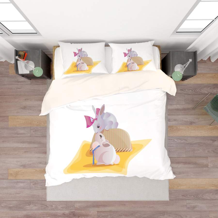 3D White Rabbit Quilt Cover Set Bedding Set Duvet Cover Pillowcases SF27