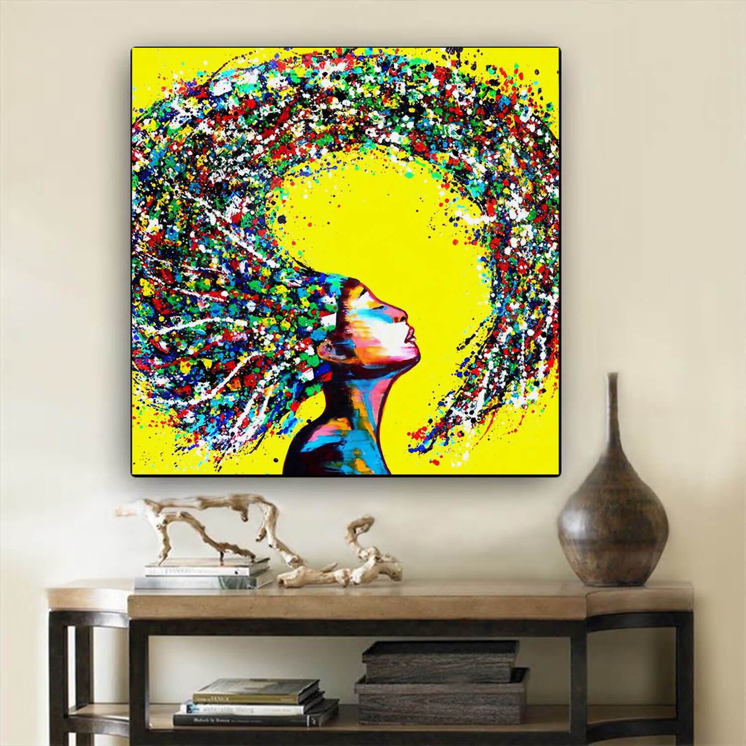 African American Canvas Afro Girl With Colorful Hair African Themed Living Rooms Decor