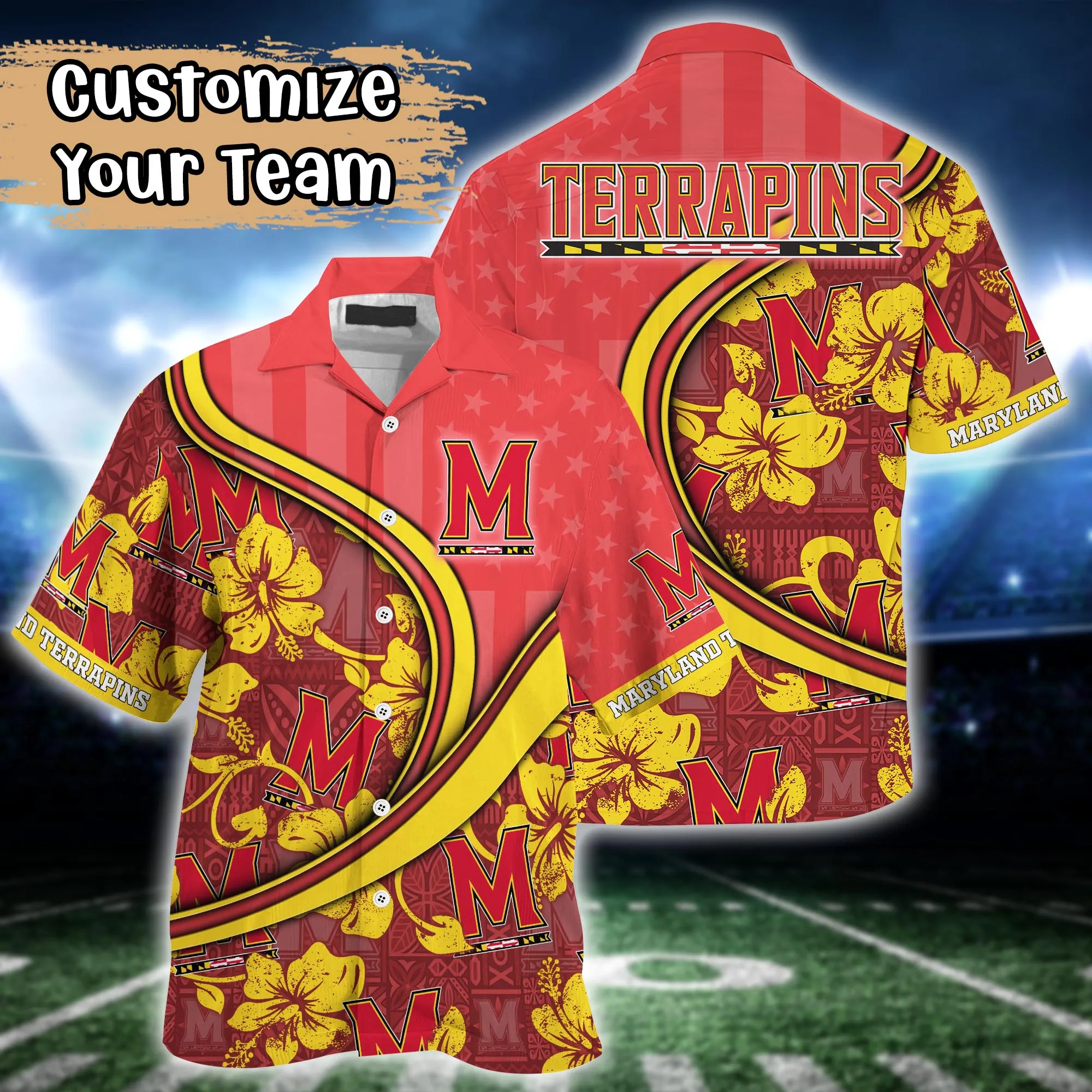 Maryland Terrapins NCCA Us Flag Hawaiian Shirt Custom Summer Aloha Shirt