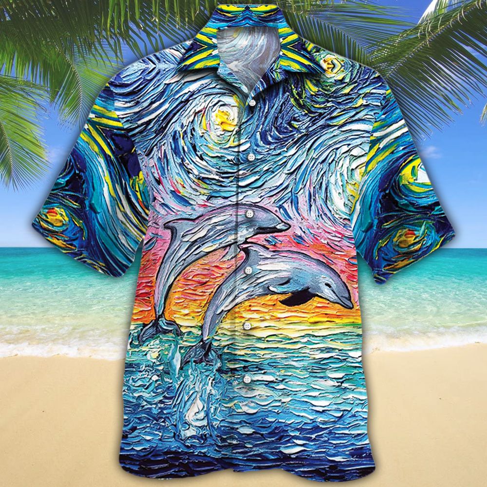 Dolphin Lovers Night Hawaiian Shirt – Hawaiian Shirt For Men, Hawaiian Shirt For Women, Aloha Shirt