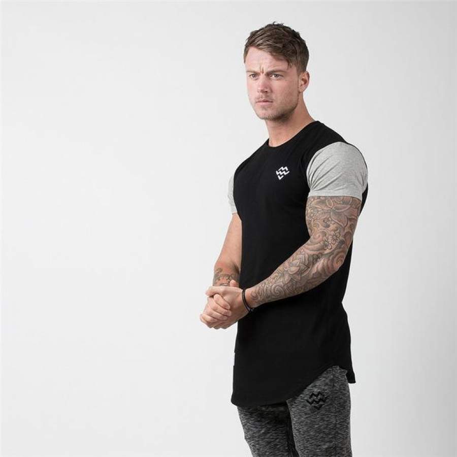 Men’s Splicing Printing Short-Sleeved Tee Shirts Home Summer New Casual Tops Tee White red black navy blue