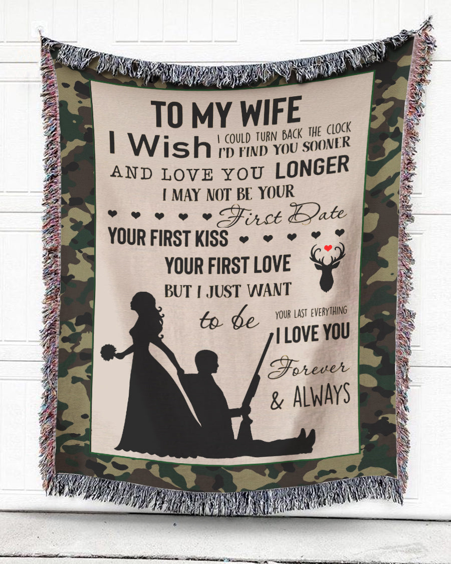 Woven Throw For Wife Wedding Anniversary Gift, To My Wife – Deer, Cotton Blanket