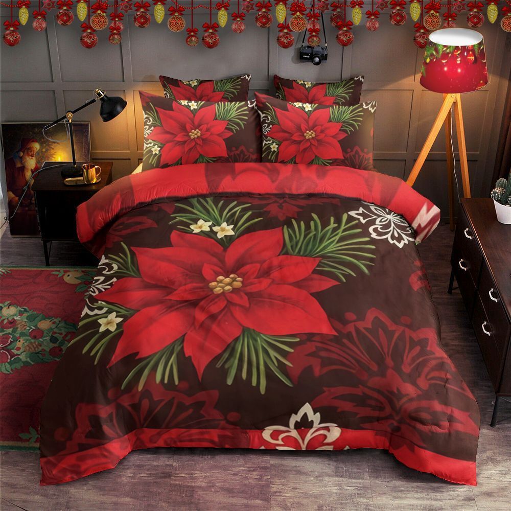 Red Poinsettia Flower Bedding Set All Over Prints