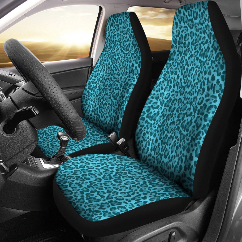 Teal Blue Leopard Skin Print Car Seat Covers