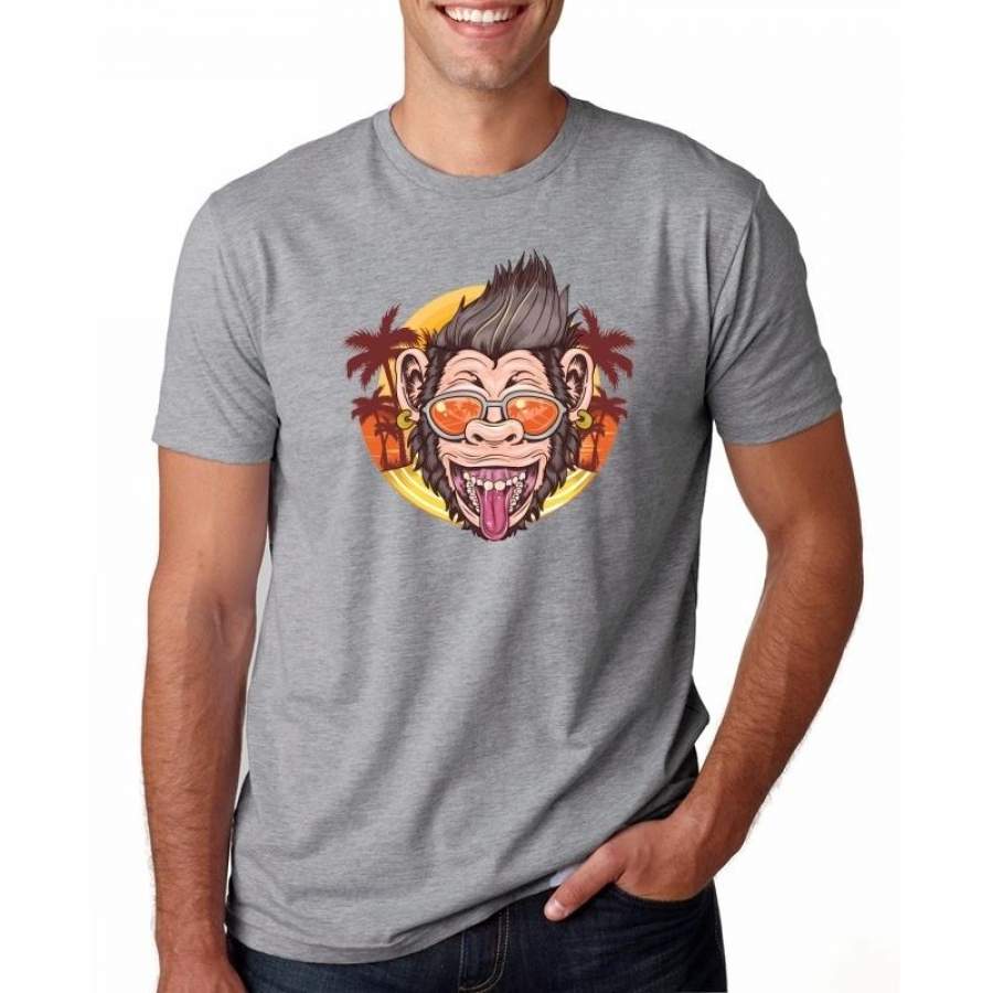 Summer Casual Men T-Shirt Funny Cool Monkey Print T Shirt Men  Round Neck Casual Cotton Short Sleeve Tops Tees