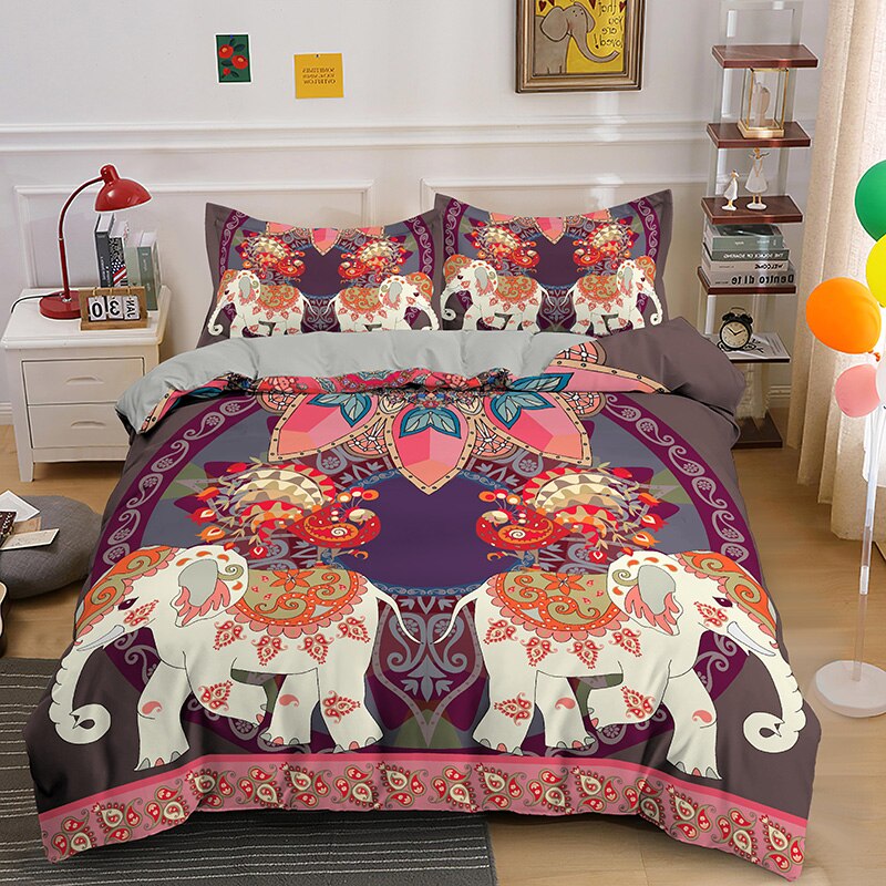 Boho Elephant Bedding Sets Queen King Size Psychedelic Duvet Cover Set With Pillowcase Hippie  Covers Bed Linen