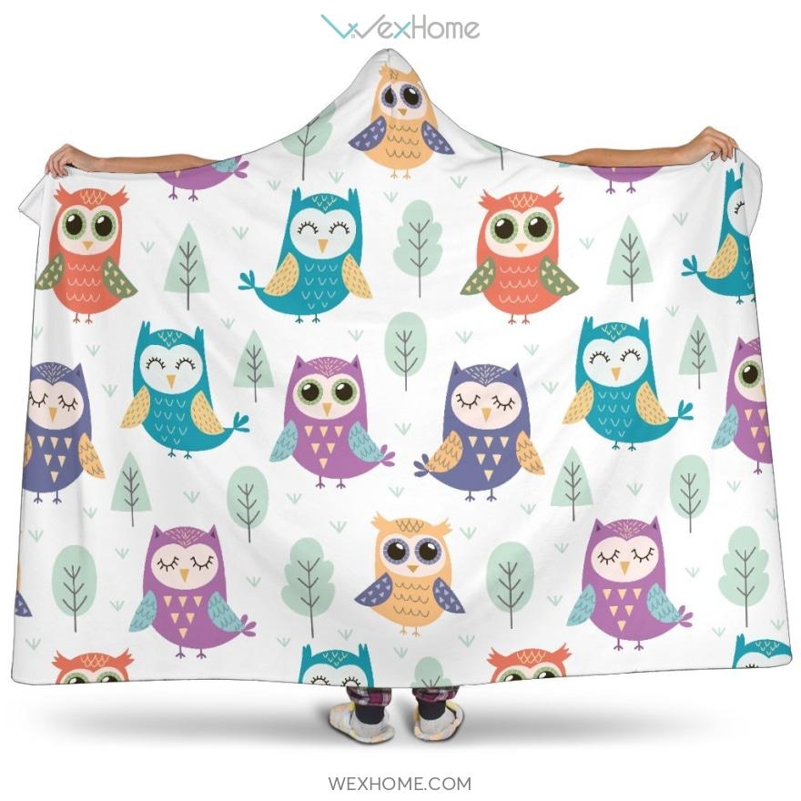 Cute Owl Pattern Hooded Blanket